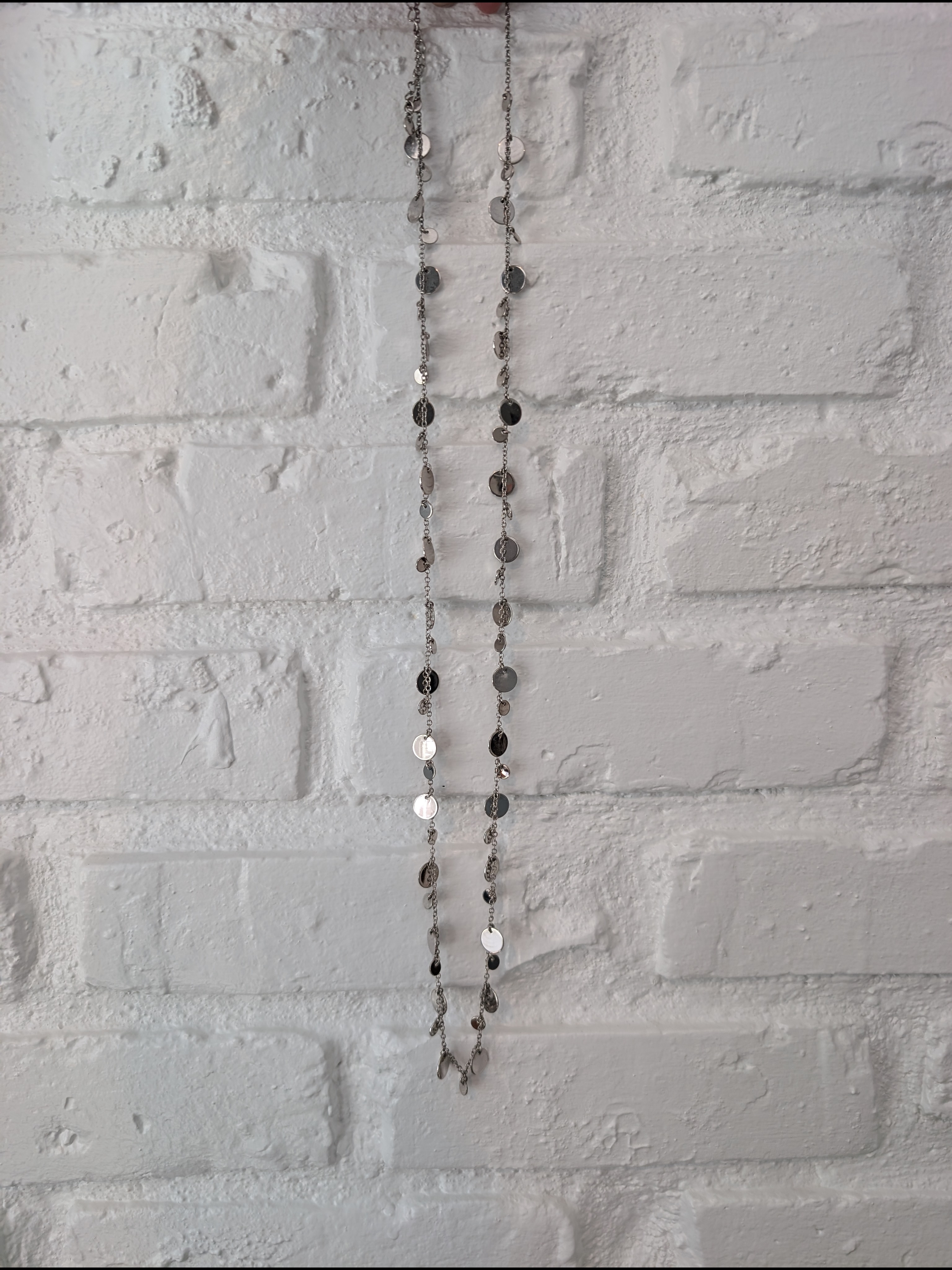 Long Silver Disc Station Necklace - Minimal Link Chain